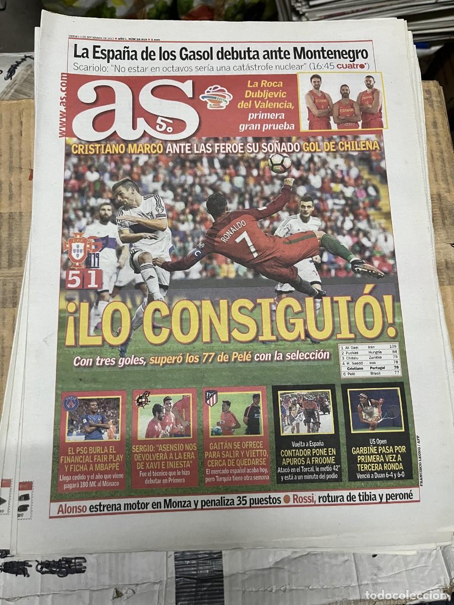 Coleccionismo deportivo: AS (1-9-2017) PORTUGAL 5-1 ISLAS FEROES RECORD GOLES CRISTIANO RONALDO PELE ESPA&Ntilde;A PSG