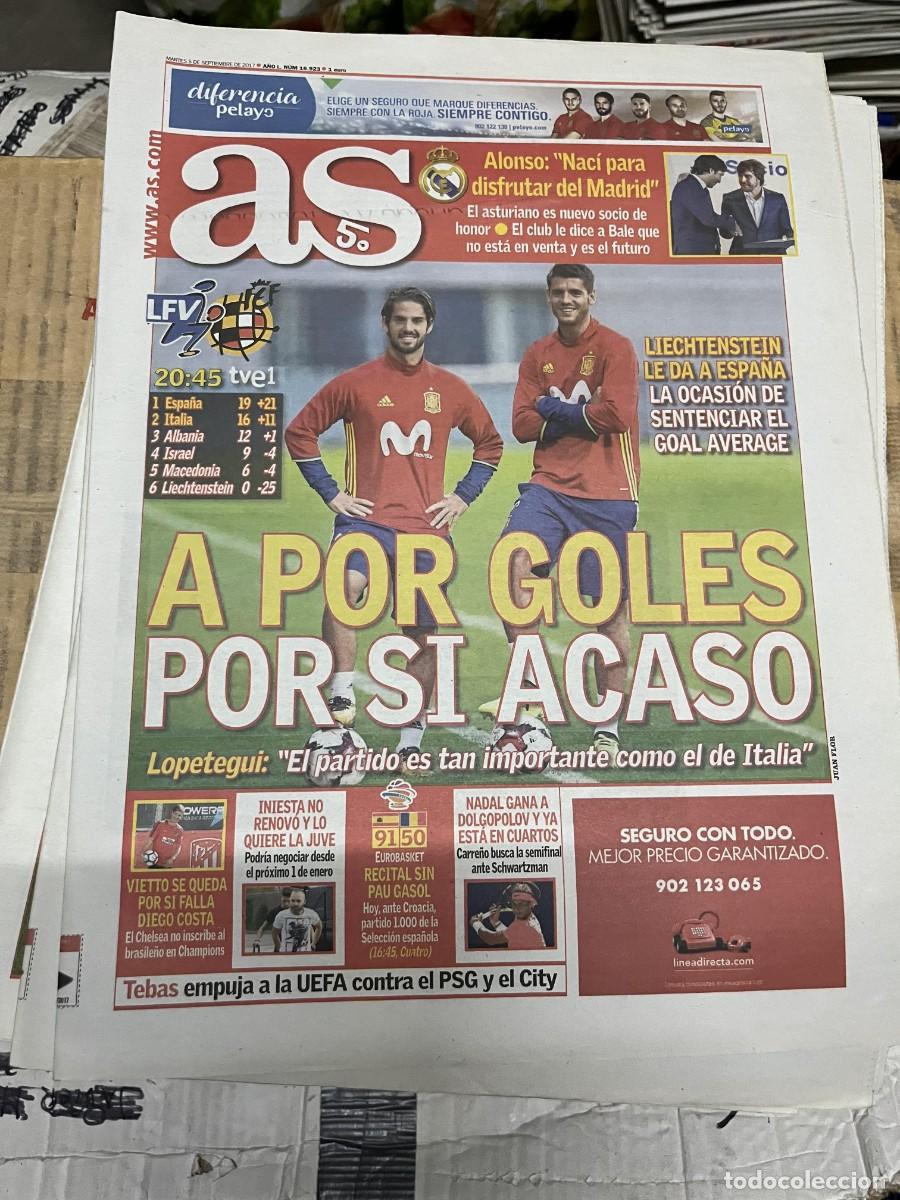 Coleccionismo deportivo: AS (5-9-2017) HOY LIECHTENSTEIN ESPA&Ntilde;A SELECCION ESPA&Ntilde;OLA FERNANDO ALONSO ISCO MORATA