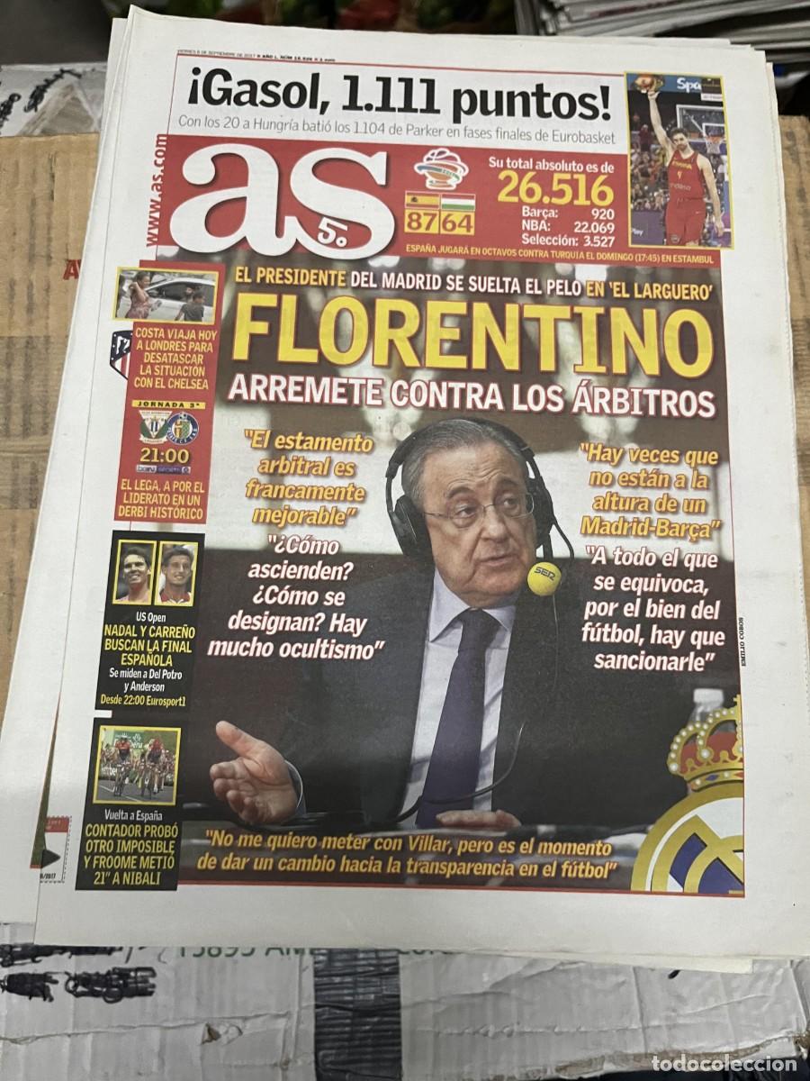 Coleccionismo deportivo: AS (8-9-2017) RECORD PUNTOS GASOL ESPA&Ntilde;A 87-64 HUNGRIA FLORENTINO PEREZ LEGANES GETAFE REAL MADRID