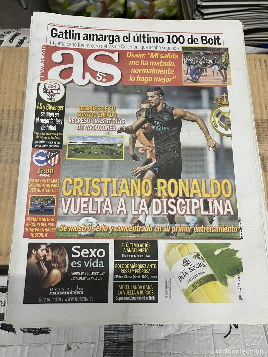 Coleccionismo deportivo: AS (6-8-2017) CRISTIANO RONALDO REAL MADRID GATLIN USAIN BOLT BRIGHTON ATLETICO MADRID