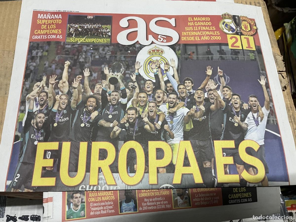 Coleccionismo deportivo: AS (9-8-2017) CAMPEON FINAL SUPERCOPA REAL MADRID 2-1 MANCHESTER UNITED