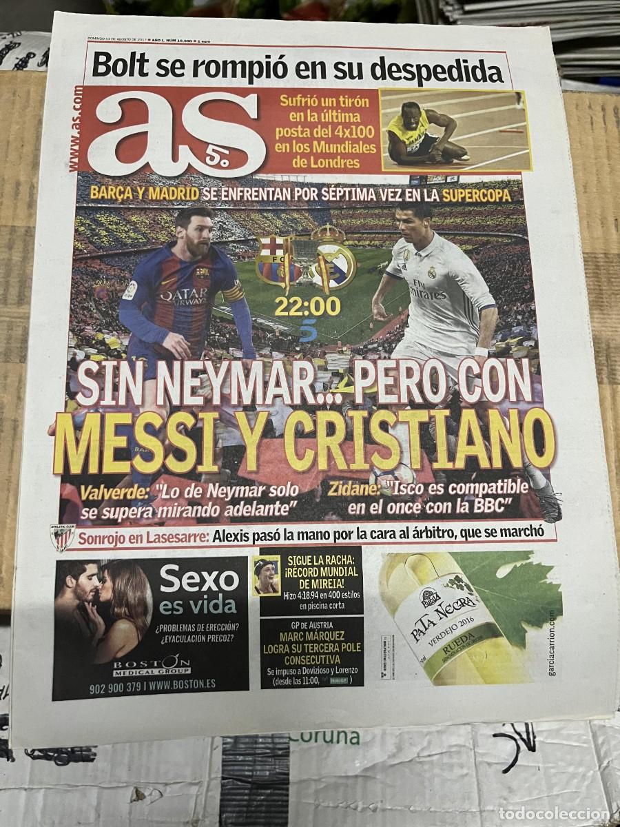 Coleccionismo deportivo: AS (13-8-2017) LESION Y DESPEDIDA USAIN BOLT HOY FINAL SUPERCOPA ESPA&Ntilde;A BARCELONA REAL MADRID