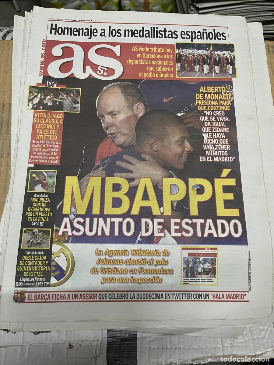 Coleccionismo deportivo: AS (13-7-2017) MBAPPE MONACO FICHAJE PSG HOMENAJE MEDALLISTAS ESPA&Ntilde;A VITOLO MUGURUZA