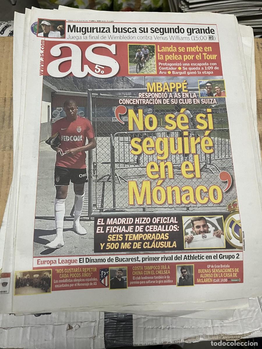 Coleccionismo deportivo: AS (15-7-2017) HOY FINAL WIMBLEDON MUGURUZA VENIS WILLIAMS CEBALLOS MBAPPE MONACO LANDA