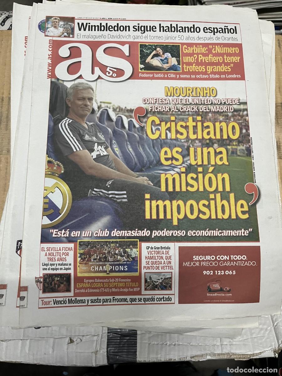 Coleccionismo deportivo: AS (17-7-2017) MOURINHO REAL MADRID WIMBLEDON DAVIDOVICH GARBI&Ntilde;E MUGURUZA HAMILTON
