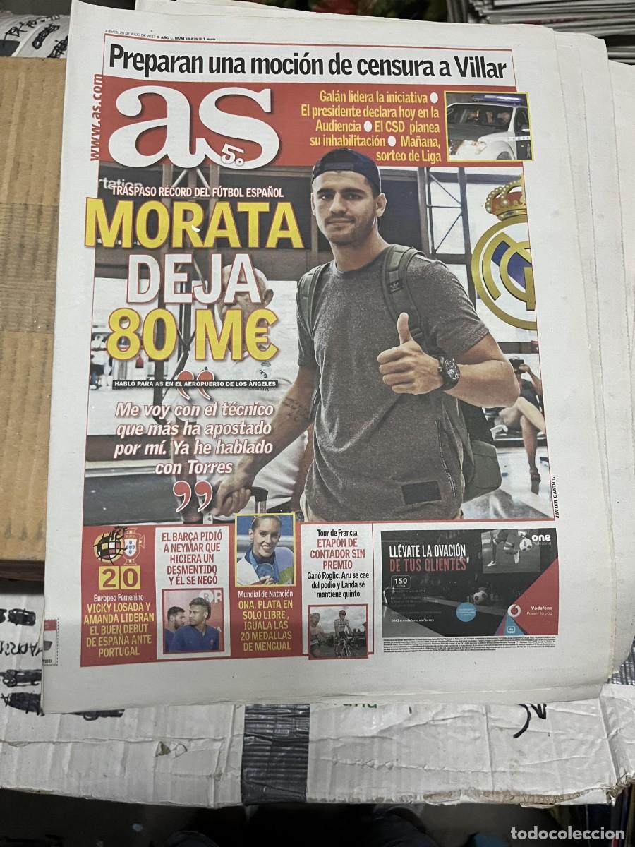 Coleccionismo deportivo: AS (20-7-2017) RECORD FICHAJE CHELSEA MORATA DETENIDO ANGEL MARIA VILLAR RFEF PLATA ONA CARBONELL