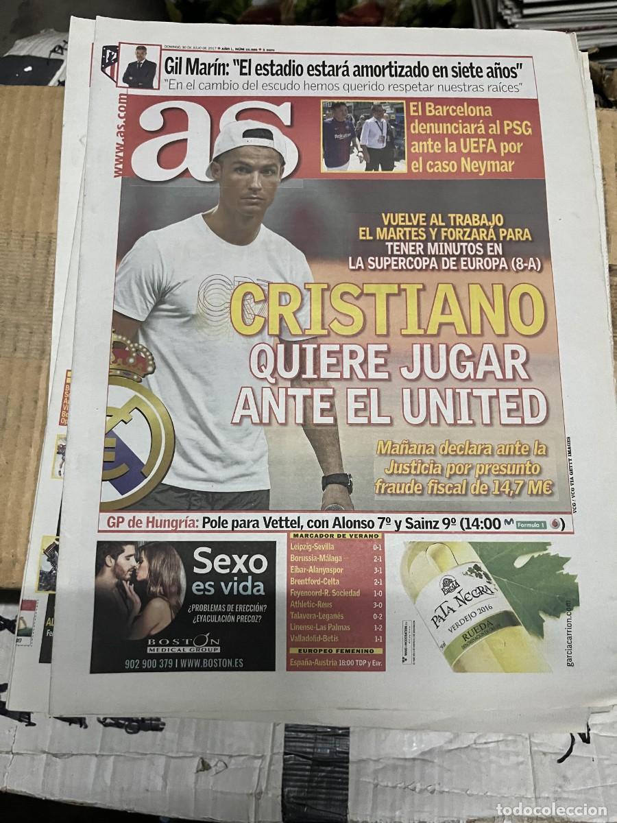 Coleccionismo deportivo: AS (30-7-2017) CRISTIANO RONALDO FICHAJE NEYMAR PSG MONACO GP HUNGRIA
