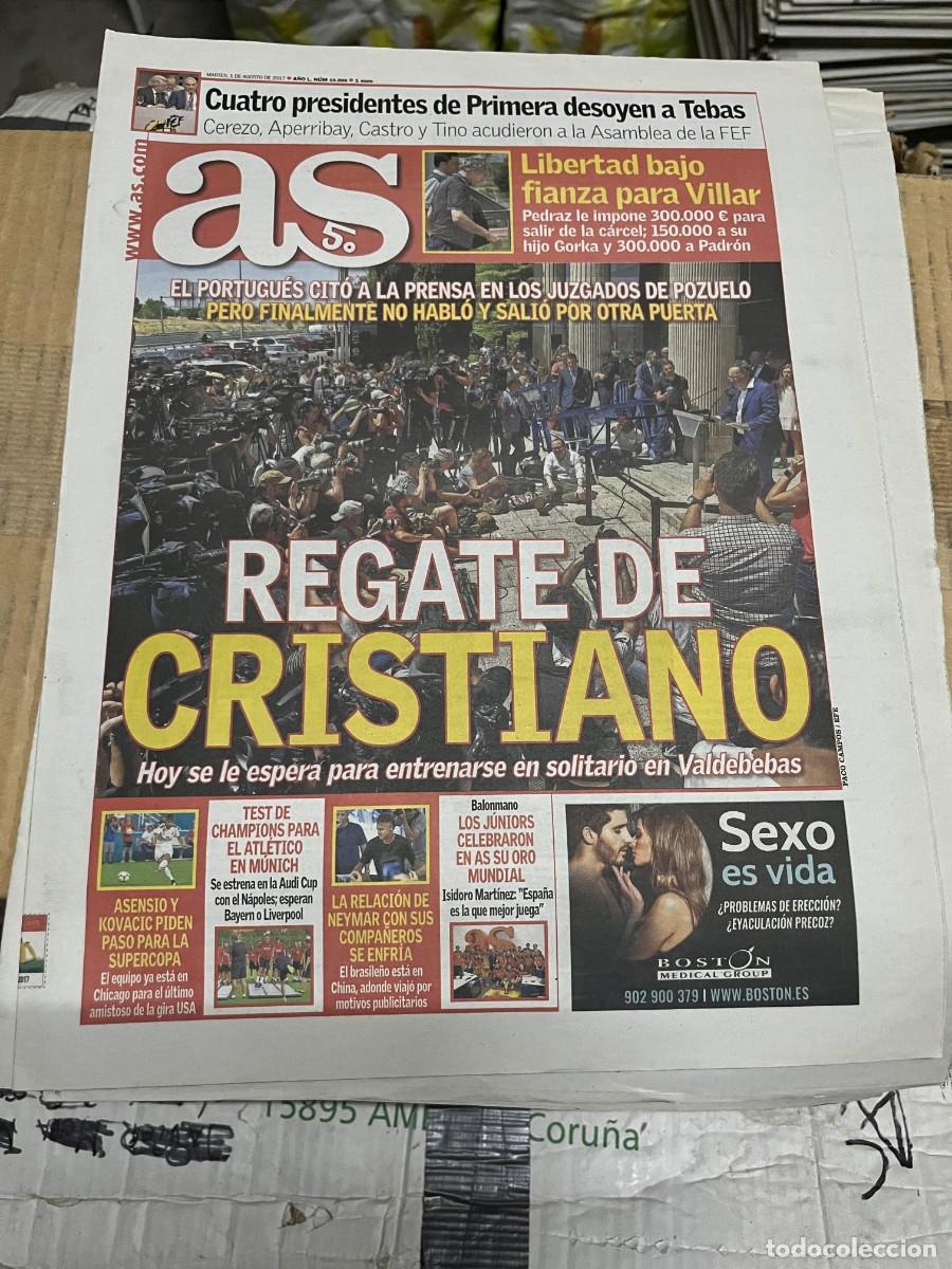 Coleccionismo deportivo: AS (1-8-2017) CRISTIANO RONALDO LIBERTADO FIANZA ANGEL MARIA VILLAR ASENSIO KOVACIC