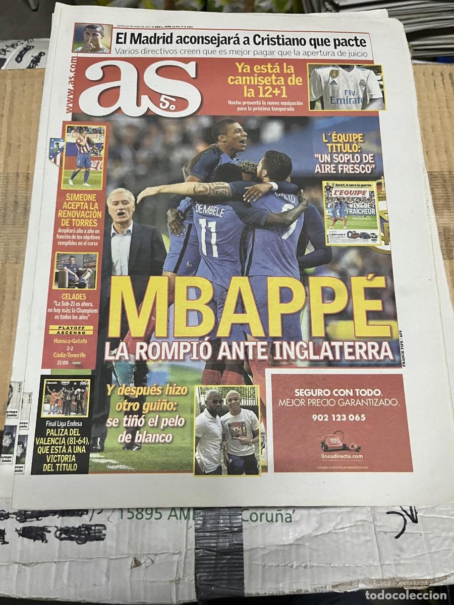 Coleccionismo deportivo: AS (15-6-2017) CRISTIANO RONALDO REAL MADRID MBAPPE FRANCIA INGLATERRA CELADES FERNANDO TORRES