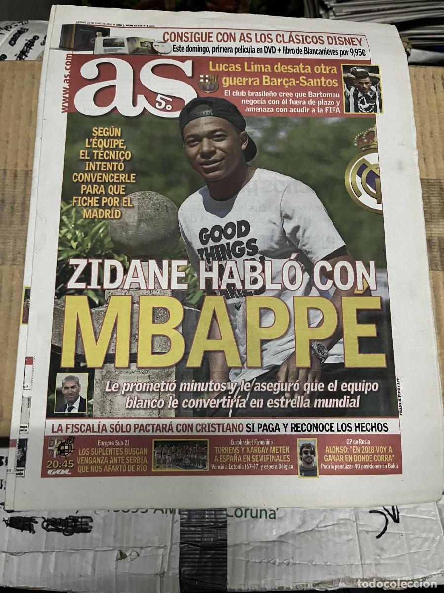 Coleccionismo deportivo: AS (23-6-2017) MBAPPE ZIDANE REAL MADRID PSG LUCAS LIMA BARCELONA SANTOS