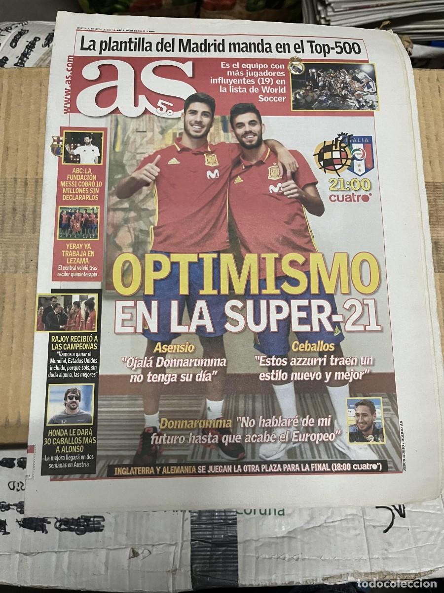 Coleccionismo deportivo: AS (27-6-2017) HOY ESPA&Ntilde;A ITALIA ASENSIO CEBALLOS YERAY FERNANDO ALONSO DONNARUMMA