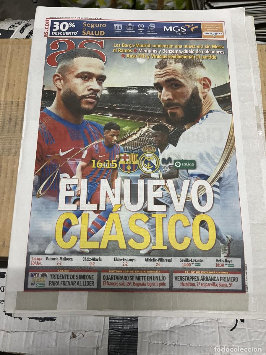 Coleccionismo deportivo: AS (24-10-2021) EL CLASICO BARCELONA REAL MADRID ANSU FATI BENZEMA VINICIUS MEMPHIS
