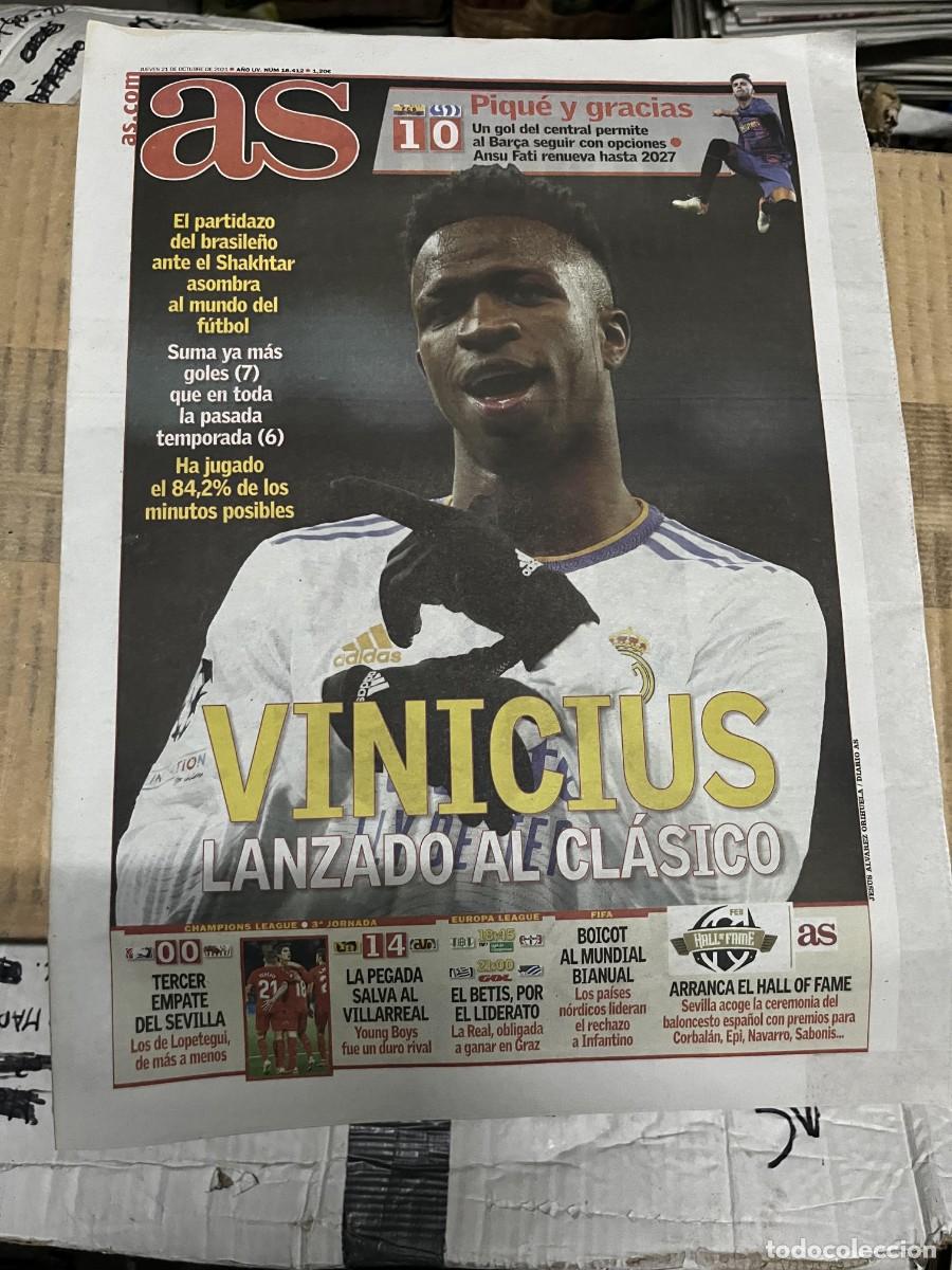 Coleccionismo deportivo: AS (21-10-2021) VINICIUS REAL MADRID SHAKHTAR DONETSK BARCELONA 1-0 DYNAMO KIEV GOL PIQUE