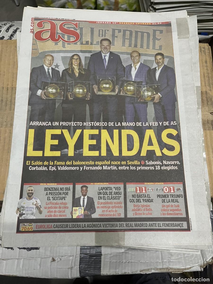 Coleccionismo deportivo: AS (22-10-2021) FEB LEYENDAS BALONCESTO BENZEMA BETIS 1-1 BAYER LEVERKUSEN HERTHA 0-1 REAL SOCIEDAD