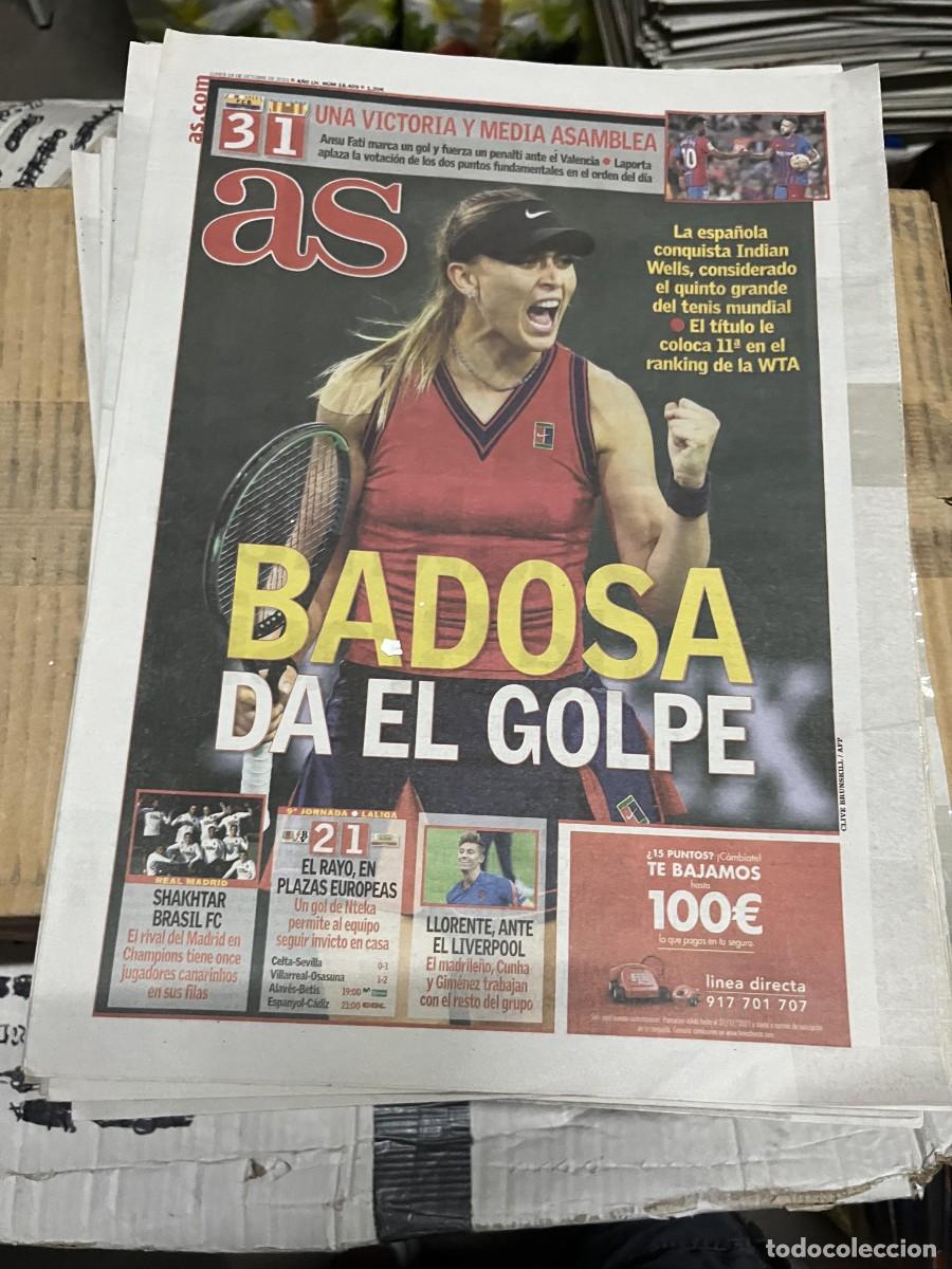 Coleccionismo deportivo: AS (18-10-2021) TENIS CAMPEON INDIAN WELLS BADOSA LLORENTE BARCELONA 3-1 VALENCIA