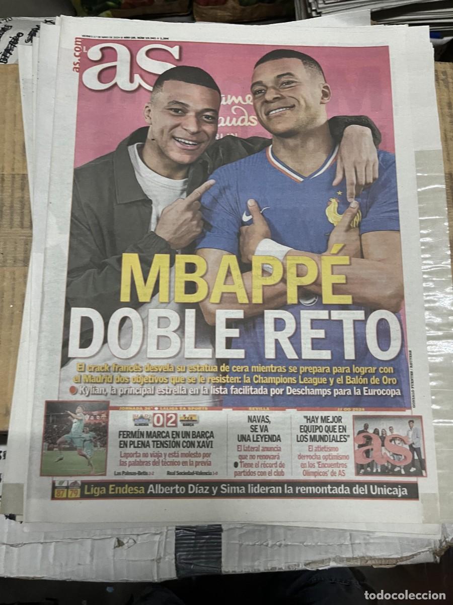 Coleccionismo deportivo: AS (17-5-2024) KYLIAN MBAPPE ESTATUA DE CERA ALMERIA 0-2 BARCELONA JORNADA LIGA