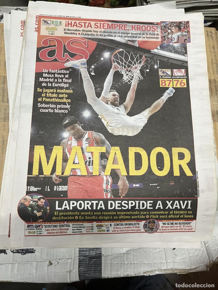 Coleccionismo deportivo: AS (25-5-2024) SEMIFINAL EUROLIGA REAL MADRID 87-76 OLYMPIAKOS HOY DESPEDIDA KROOS XAVI HERNANDEZ