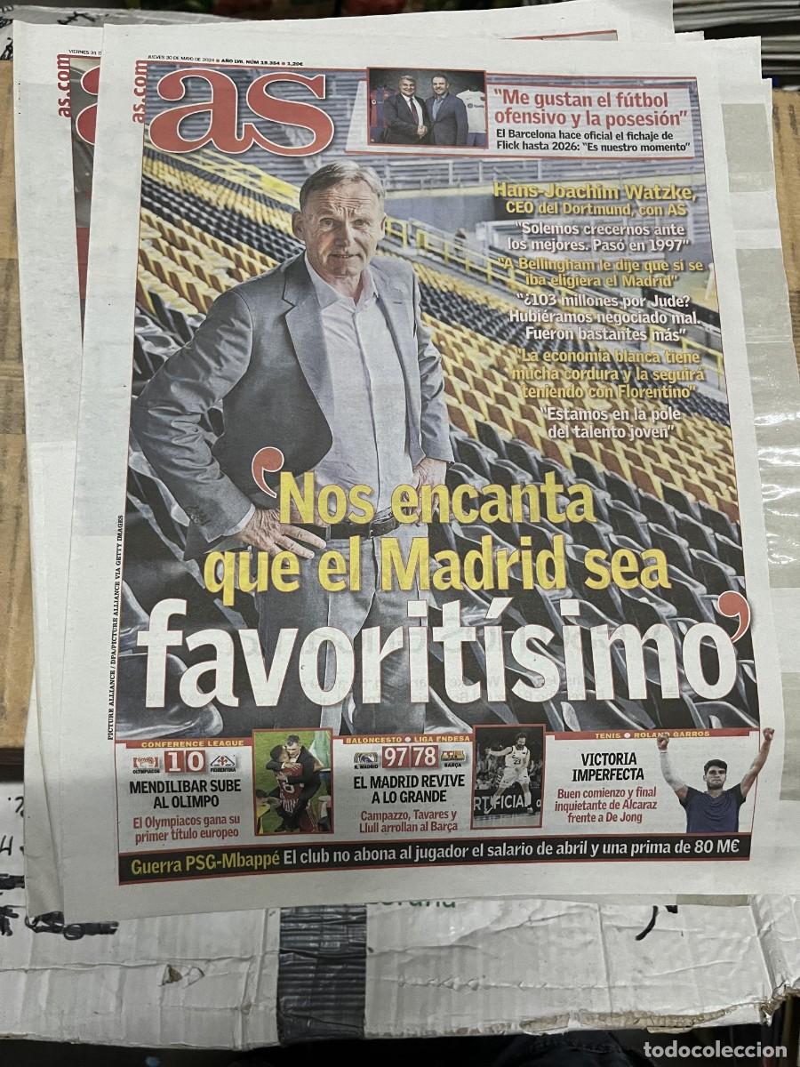Coleccionismo deportivo: AS (30-5-2024) FINAL REAL MADRID BORUSSIA DORTMUND HANS JOACHIM WATZKE CAMPEON OLYMPIAKOS CONFERENCE