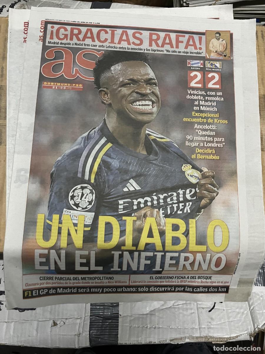 Coleccionismo deportivo: AS (1-5-2024) VINICIUS BAYERN MUNCHEN 2-2 REAL MADRID GRACIAS RAFAEL NADAL