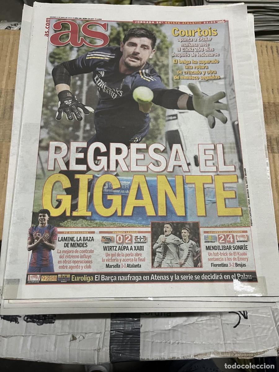 Coleccionismo deportivo: AS (3-5-2024) JORNADA LIGA GETAFE ATHLETIC BILBAO COURTOIS REAL MADRID LAMINE YAMAL