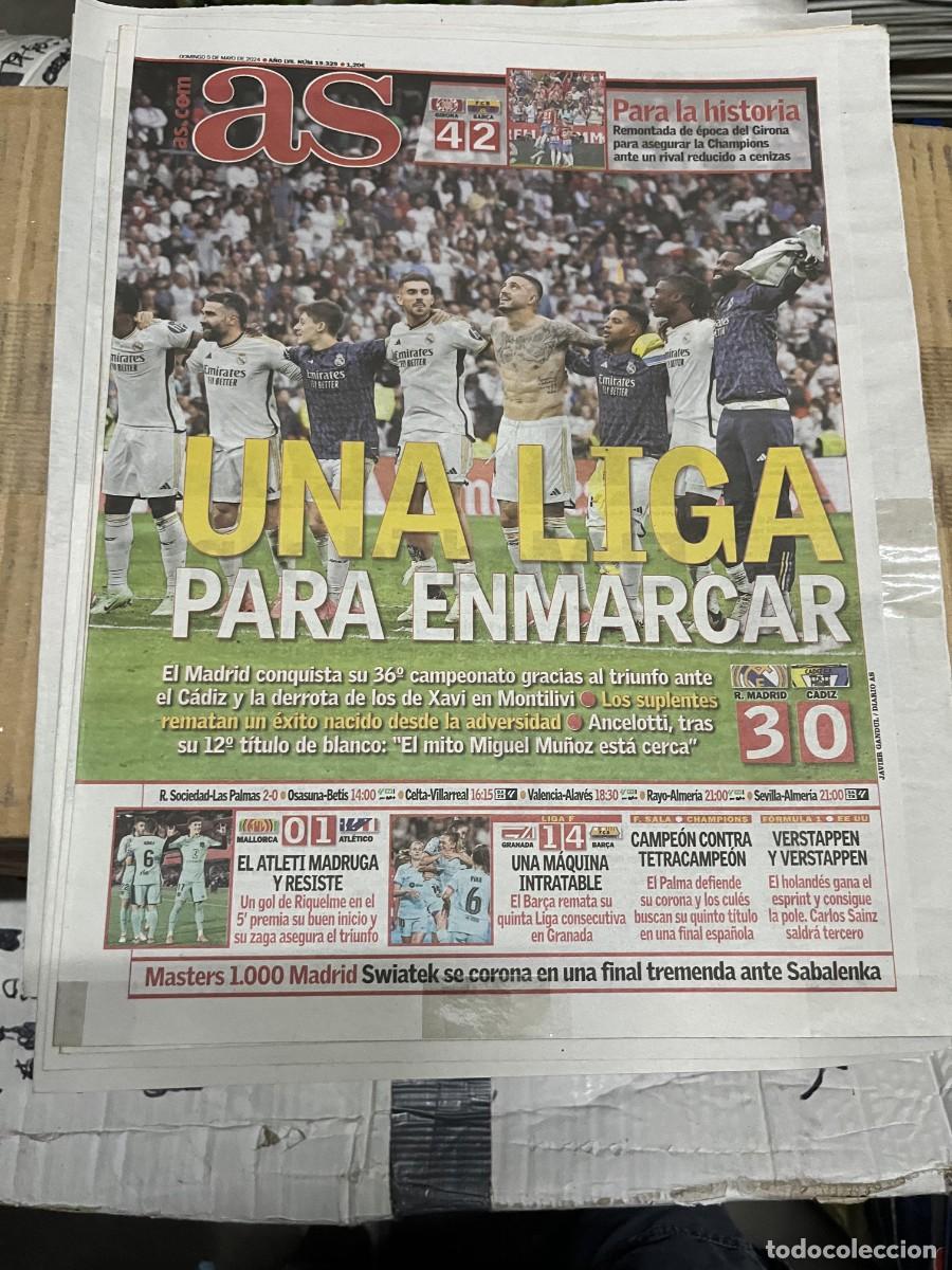 Coleccionismo deportivo: AS (5-5-2024) REAL MADRID 3-0 CADIZ MALLORCA 0-1 ATLETICO POGACAR GIRONA 4-2 BARCELONA JORNADA LIGA