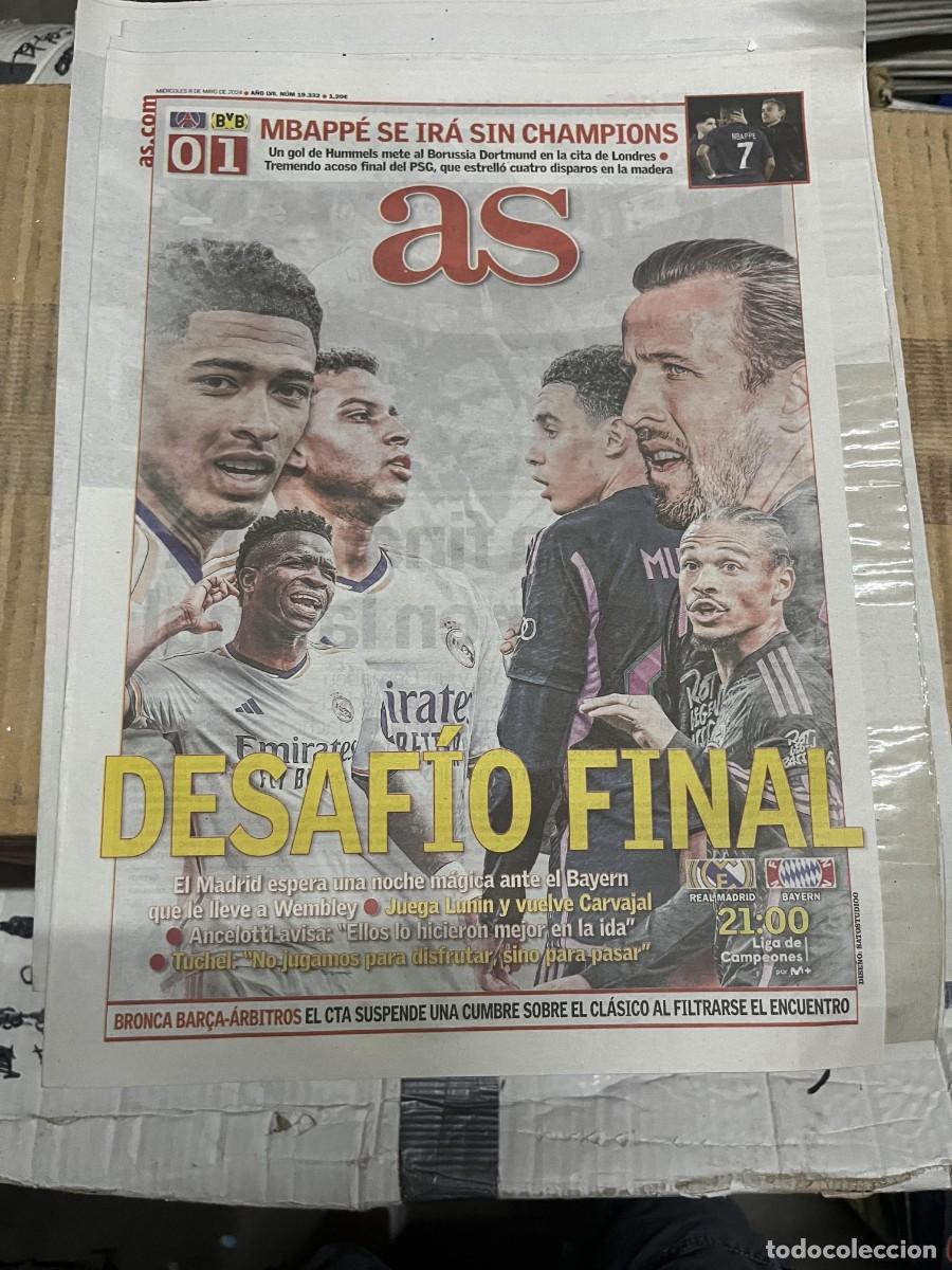 Coleccionismo deportivo: AS (8-5-2024) HOY REAL MADRID BAYERN MUNCHEN CHAMPIONS PSG 0-1 BORUSSIA DORTMUND
