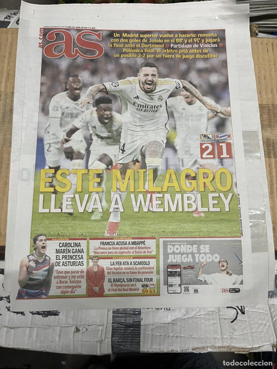 Coleccionismo deportivo: AS (9-5-2024) REAL MADRID 2-1 BAYERN MUNCHEN CHAMPIONS SEMIFINAL JOSELU