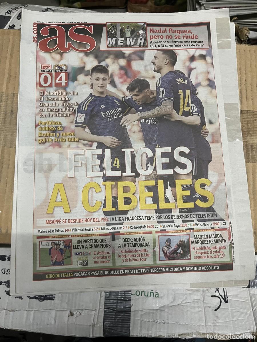 Coleccionismo deportivo: AS (12-5-2024) JORNADA LIGA GRANADA 0-4 REAL MADRID RAFAEL NADAL DESPEDIDA MBAPPE PSG