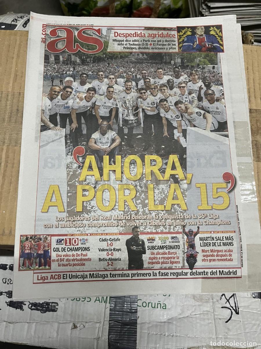 Coleccionismo deportivo: AS (13-5-2024) DESPEDIDA MBAPPE PSG CELEBRACION CAMPEON LIGA REAL MADRID ATLETICO 1-0 CELTA VIGO