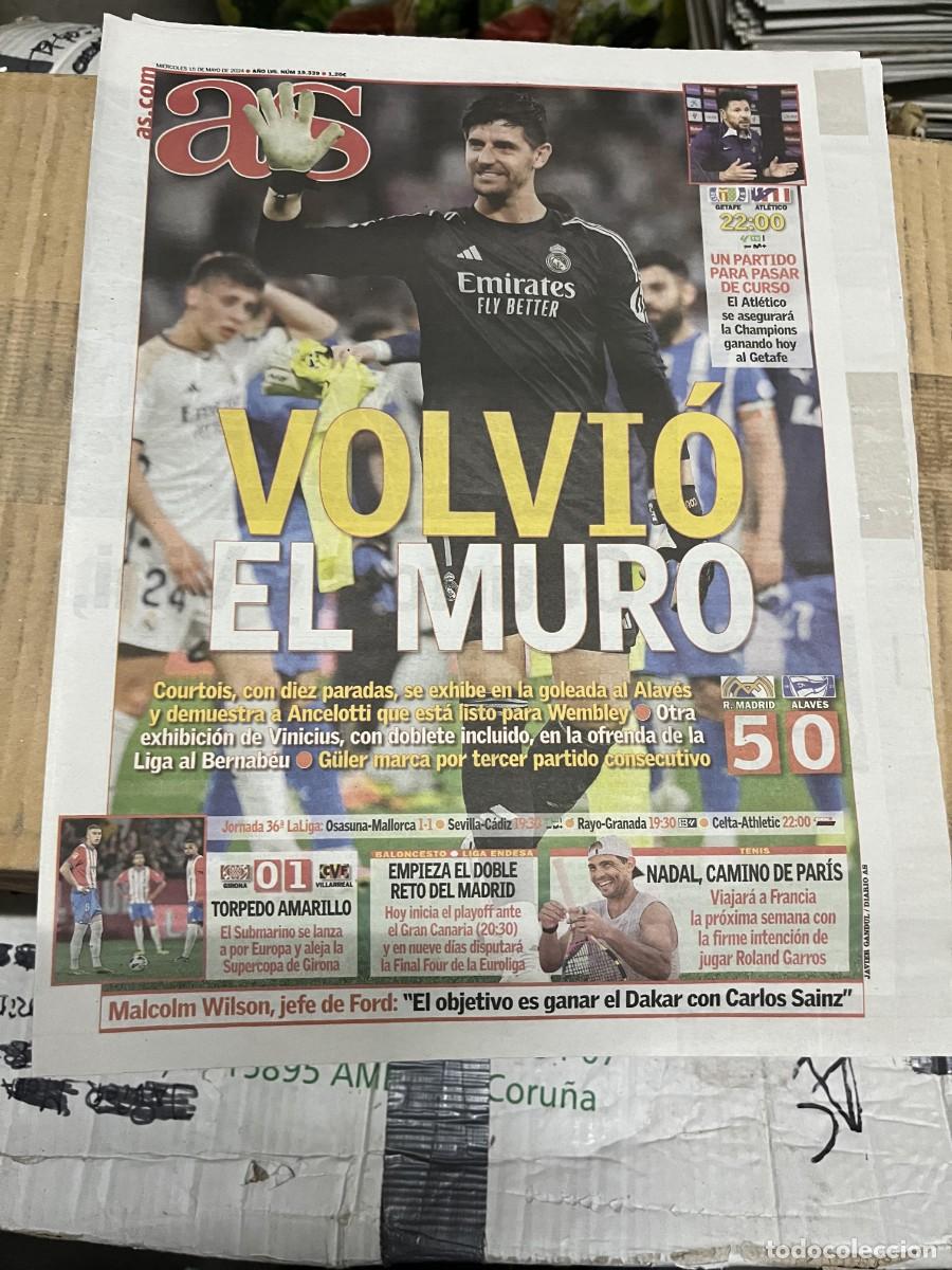 Coleccionismo deportivo: AS (15-5-2024) COURTOIS REAL MADRID 5-0 ALAVES HOY GETAFE ATLETICO GIRONA 0-1 VILLARREAL