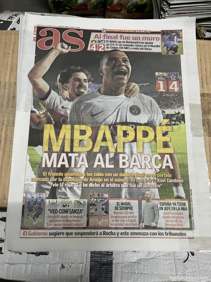 Coleccionismo deportivo: AS (17-4-2024) CHAMPIONS BORUSSIA DORTMUND 4-2 ATLETICO BARCELONA 1-4 PSG MBAPPE