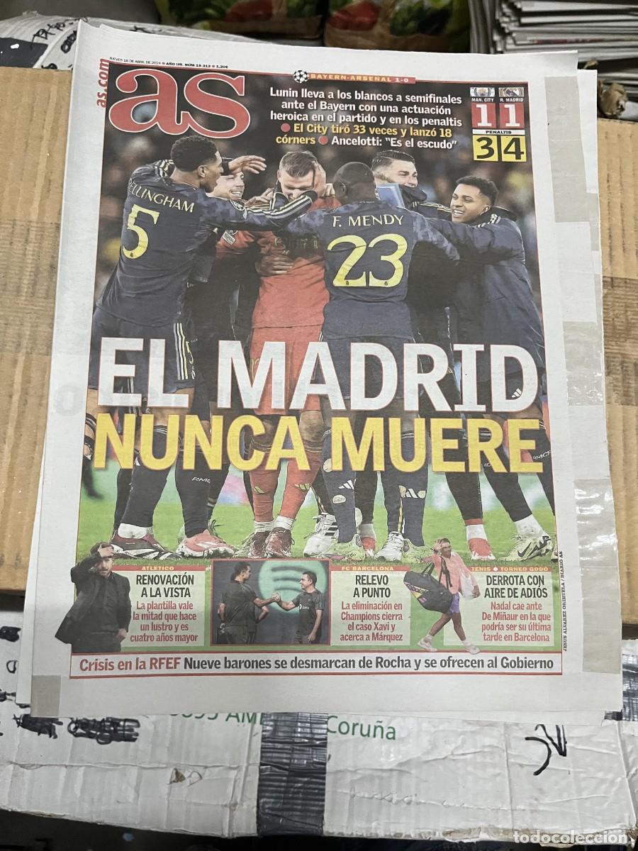 Coleccionismo deportivo: AS (18-4-2024) CHAMPIONS MANCHESTER CITY 1-1 REAL MADRID BAYERN MUNCHEN 1-0 ARSENAL