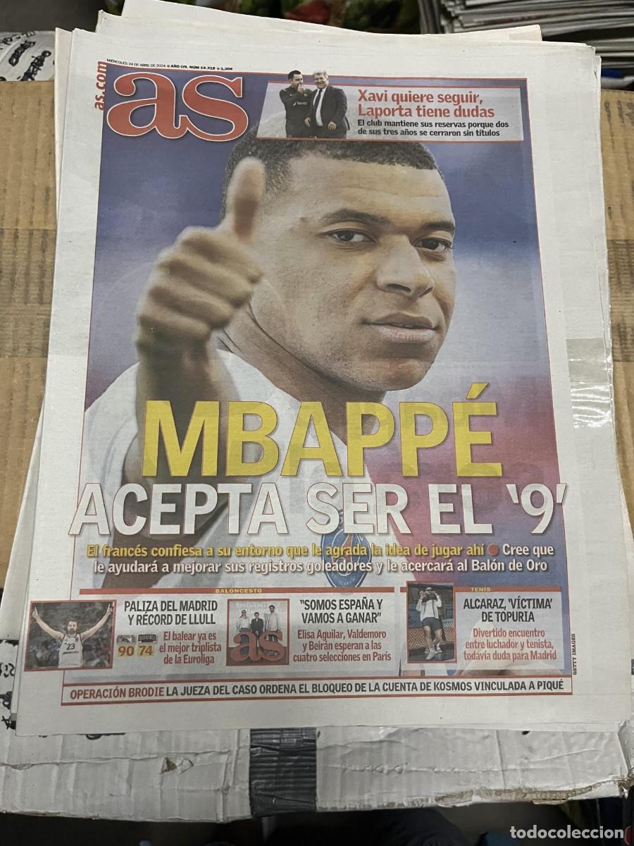 Coleccionismo deportivo: AS (24-4-2024) MBAPPE POSIBLE FICHAJE PSG REAL MADRID XAVI HERNANDEZ LAPORTA BARCELONA