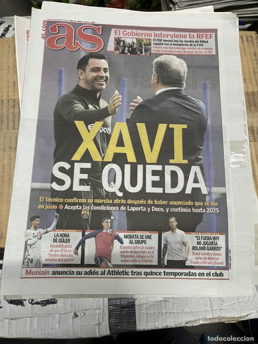 Coleccionismo deportivo: AS (25-4-2024) XAVI HERNANDEZ LAPORTA BARCELONA CSD RFEF ARDA GULER MORATA RAFAEL NADAL