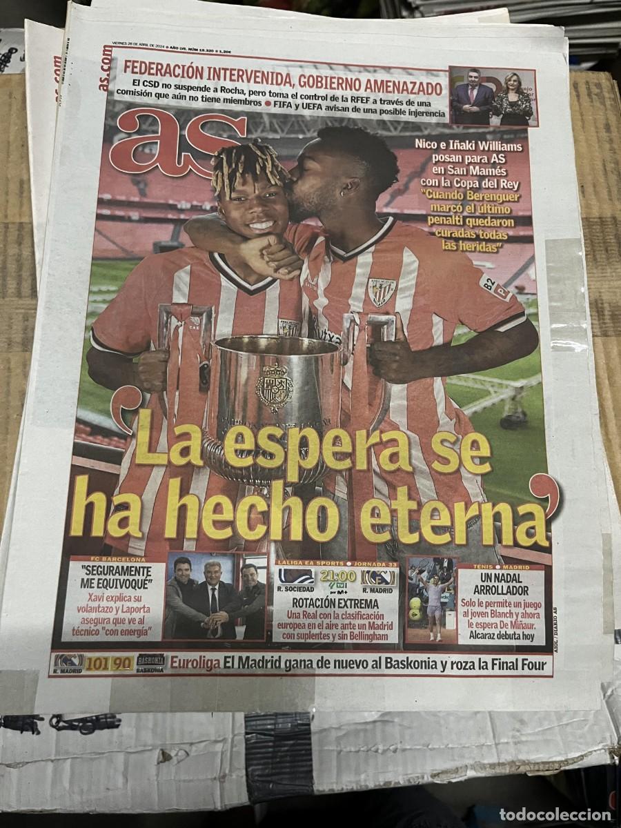 Coleccionismo deportivo: AS (26-4-2024) NICO I&Ntilde;AKI WILLIAMS ATHLETIC BILBAO CAMPEONES COPA DEL REY REAL SOCIEDAD REAL MADRID