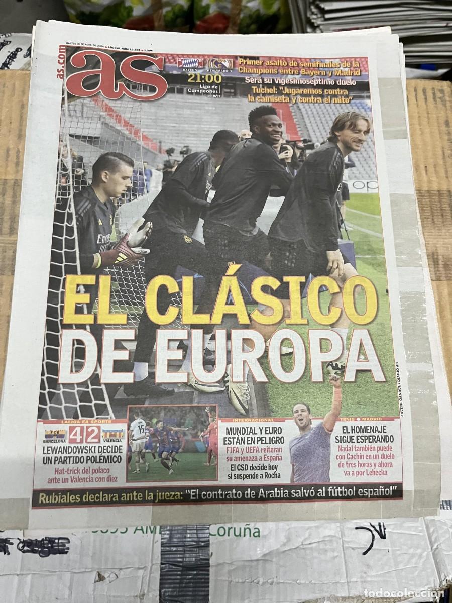 Coleccionismo deportivo: AS (30-4-2024) HOY CHAMPIONS BAYERN MUNCHEN REAL MADRID BARCELONA 4-2 VALENCIA