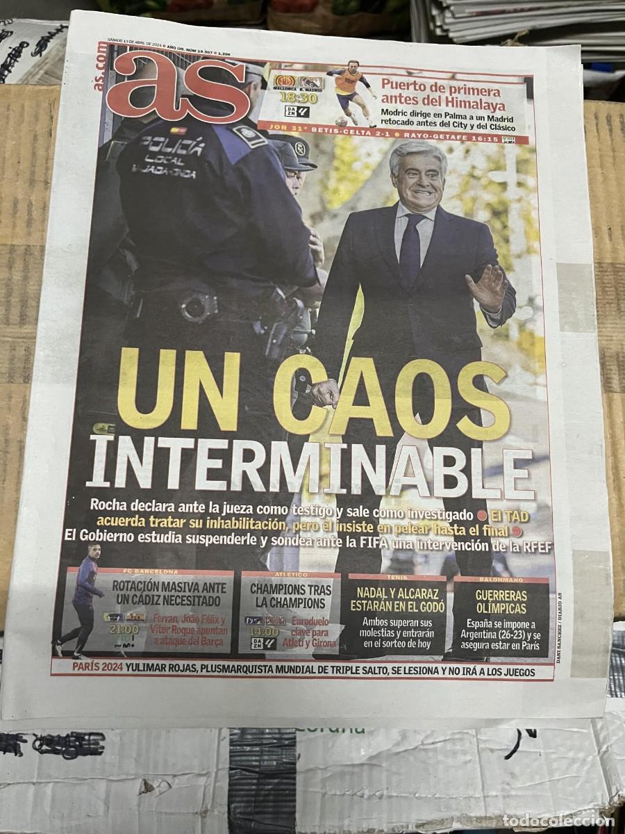 Coleccionismo deportivo: AS (13-4-2024) PEDRO ANGEL ROCHA TAD FIFA RFEF CADIZ BARCELONA ATLETICO GIRONA NADAL ALCARAZ