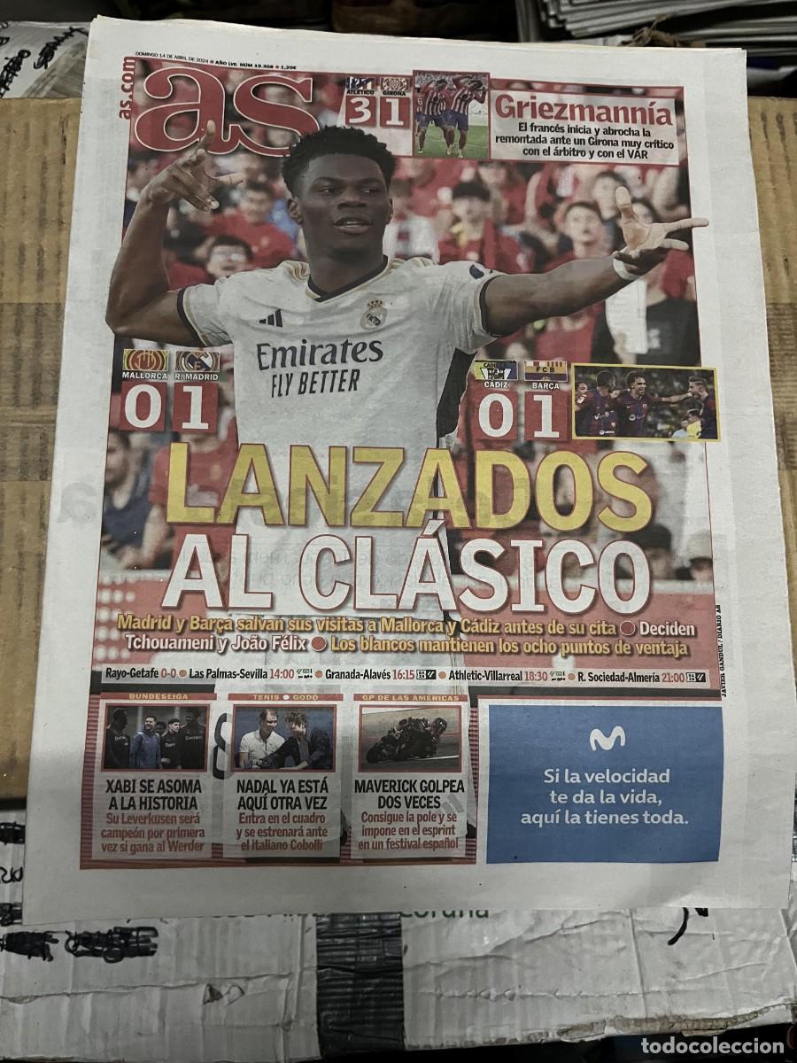 Coleccionismo deportivo: AS (14-4-2024) MALLORCA 0-1 REAL MADRID CADIZ 0-1 BARCELONA TCHOUNAMENI JOAO FELIX GRIEZMANN