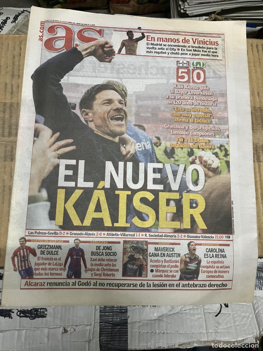 Coleccionismo deportivo: AS (15-4-2024) BAYER LEVERKUSEN 5-0 WOLFSBURGO VINICIUS REAL MADRID GRIEZMANN DE JONG