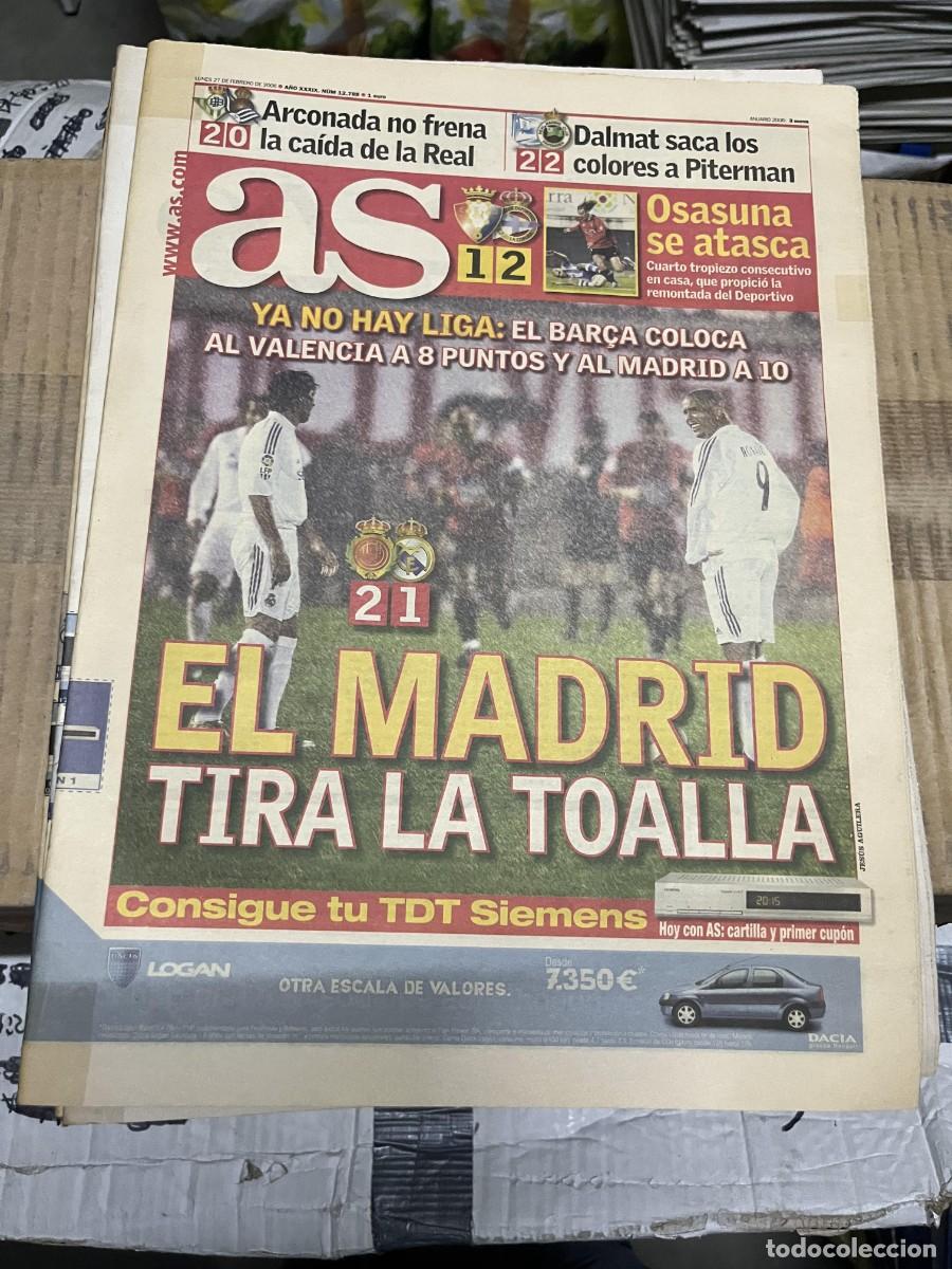 Coleccionismo deportivo: AS (27-2-2006) OSASUNA 1-2 DEPORTIVO CORU&Ntilde;A MALLORCA 2-1 REAL MADRID JORNADA LIGA BETIS 2-0 SOCIEDAD