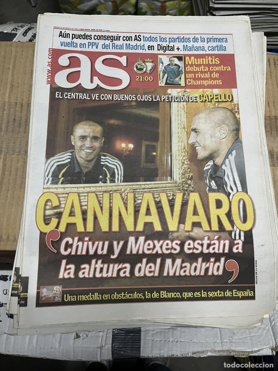 Coleccionismo deportivo: AS (12-8-2006) MUNITIS RACING SANTANDER OSASUNA CANNAVARO CAPELLO REAL MADRID