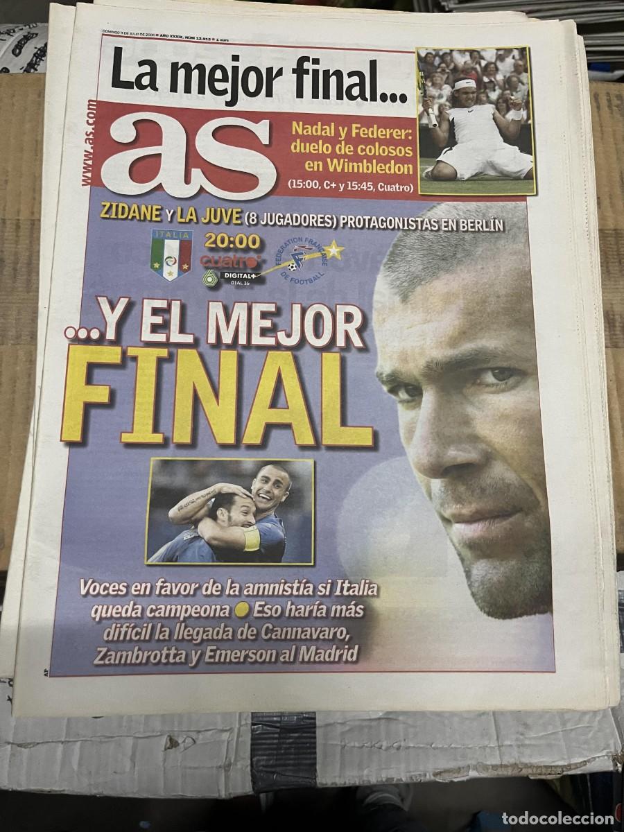 Coleccionismo deportivo: AS (9-7-2006) FINAL WIMBLEDON NADAL FEDERER HOY FINAL MUNDIAL FRANCIA ITALIA ZIDANE