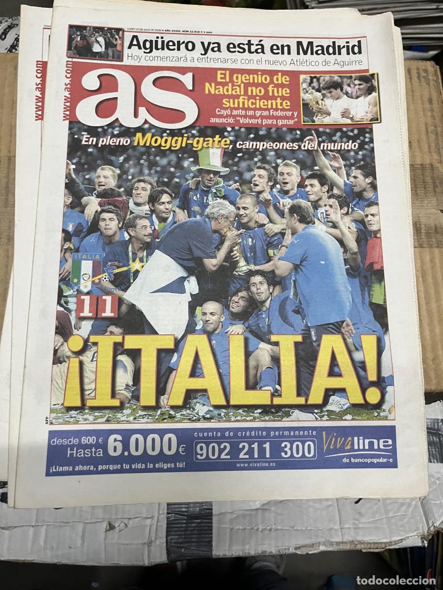 Coleccionismo deportivo: AS (10-7-2006) CAMPEON FINAL MUNDIAL ITALIA 1-1 FRANCIA ZIDANE FINAL WIMBLEDON NADAL FEDERER