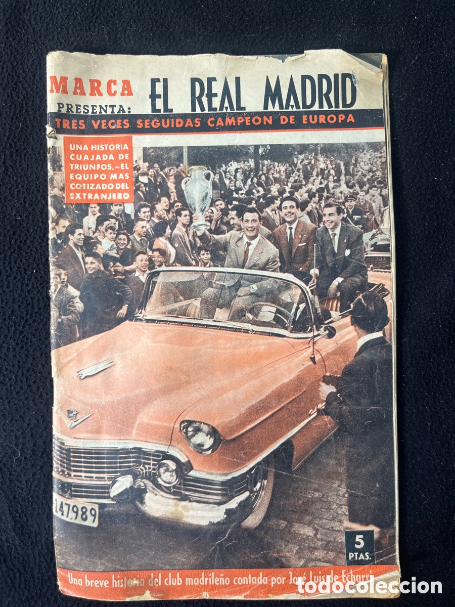 Coleccionismo deportivo: DIARIO MARCA REAL MADRID TRES VECES CAMPEON DE EUROPA MILAN 1958 JOSE LUIS ECHARRI