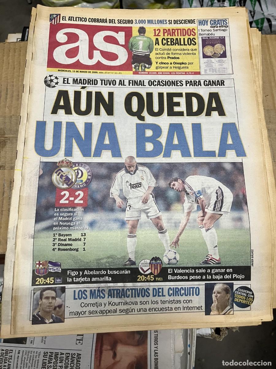 Coleccionismo deportivo: AS (15-3-2000)CHAMPIONS REAL MADRID 2-2 DYNAMO KIEV CEBALLOS BARCELONA HERTHA BSC GIRONDINS VALENCIA