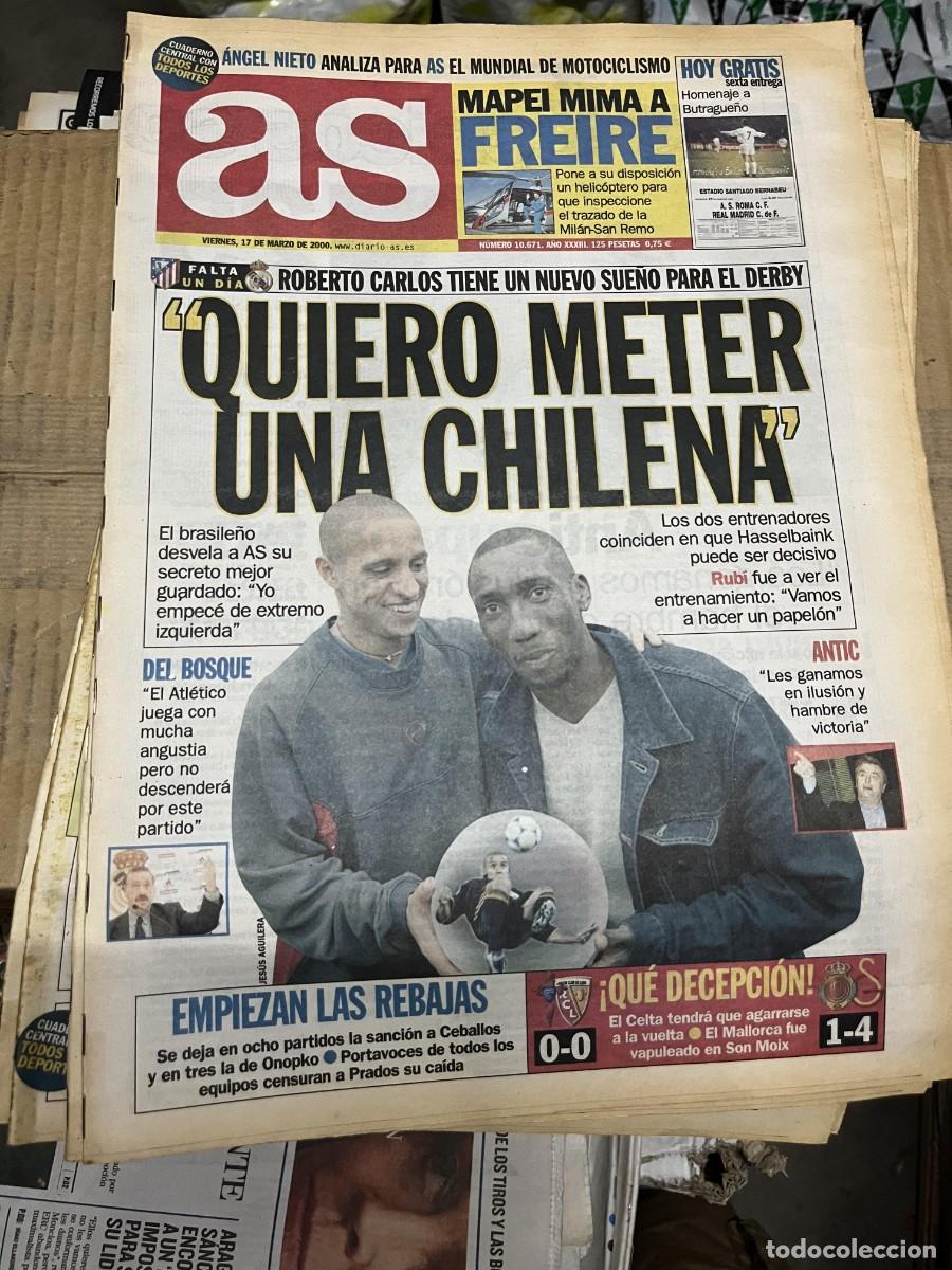 Coleccionismo deportivo: AS (17-3-2000) DERBI ATLETICO REAL MADRID ANELKA ROBERTO CARLOS HASSELBAINK CELTA 0-0 LENS MALLORCA