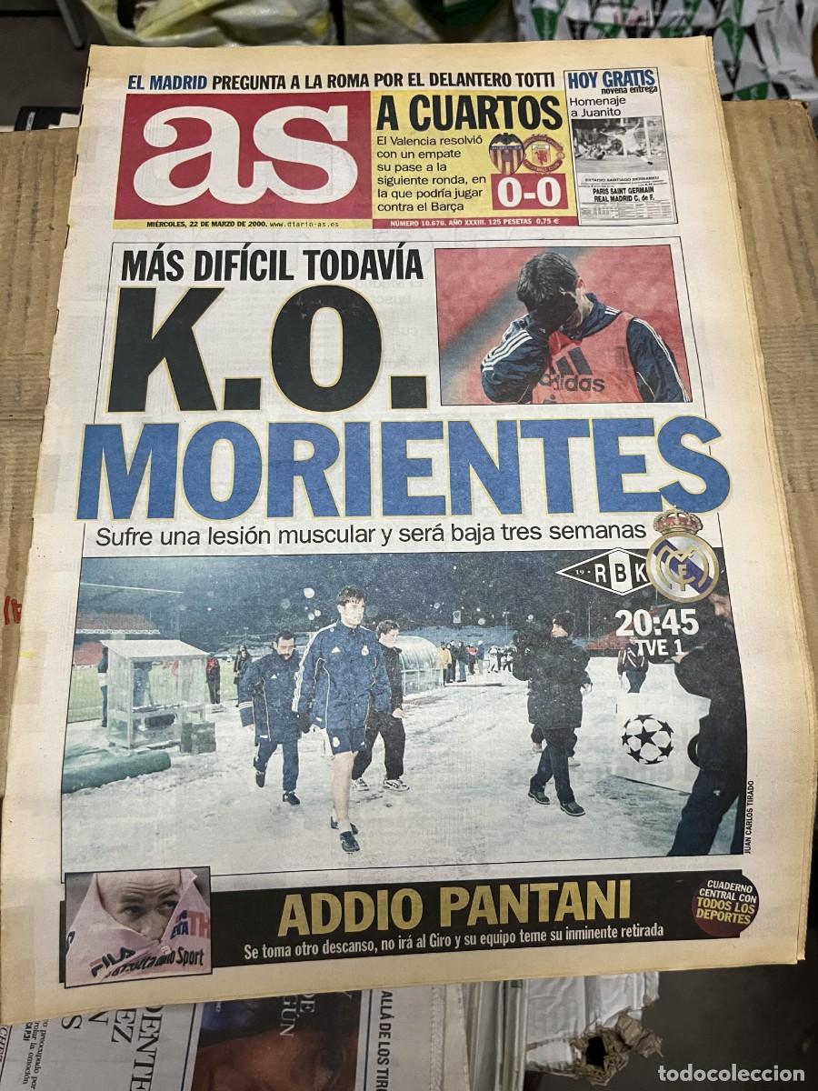 Coleccionismo deportivo: AS (22-3-2000) CHAMPIONS ROSENBORG REAL MADRID VALENCIA 0-0 MANCHESTER UNITED ADDIO PANTANI
