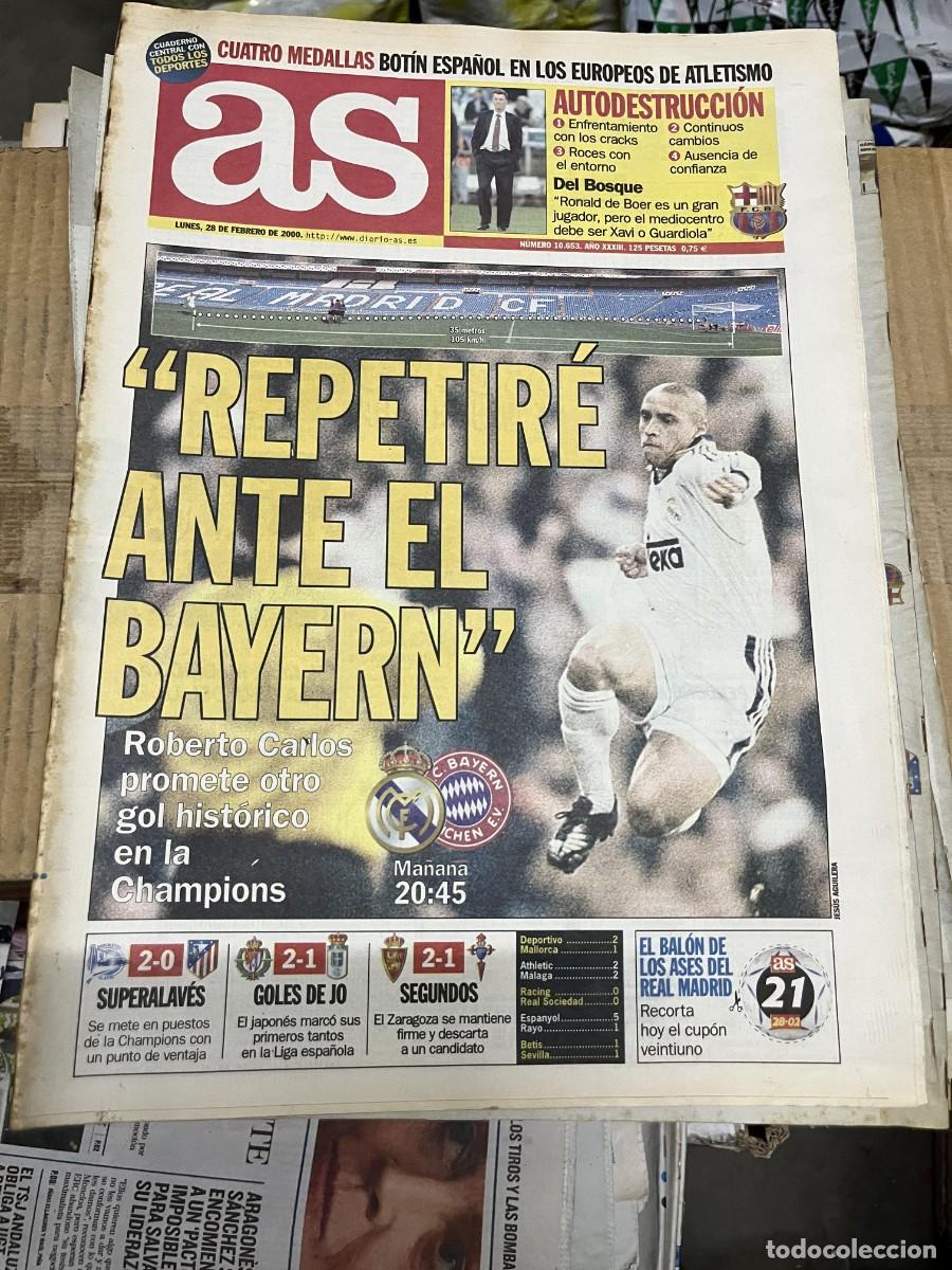 Collezionismo sportivo: AS (28-2-2000) ROBERTO CARLOS CHAMPIONS REAL MADRID BAYERN MUNCHEN BARCELONA VAN GAAL