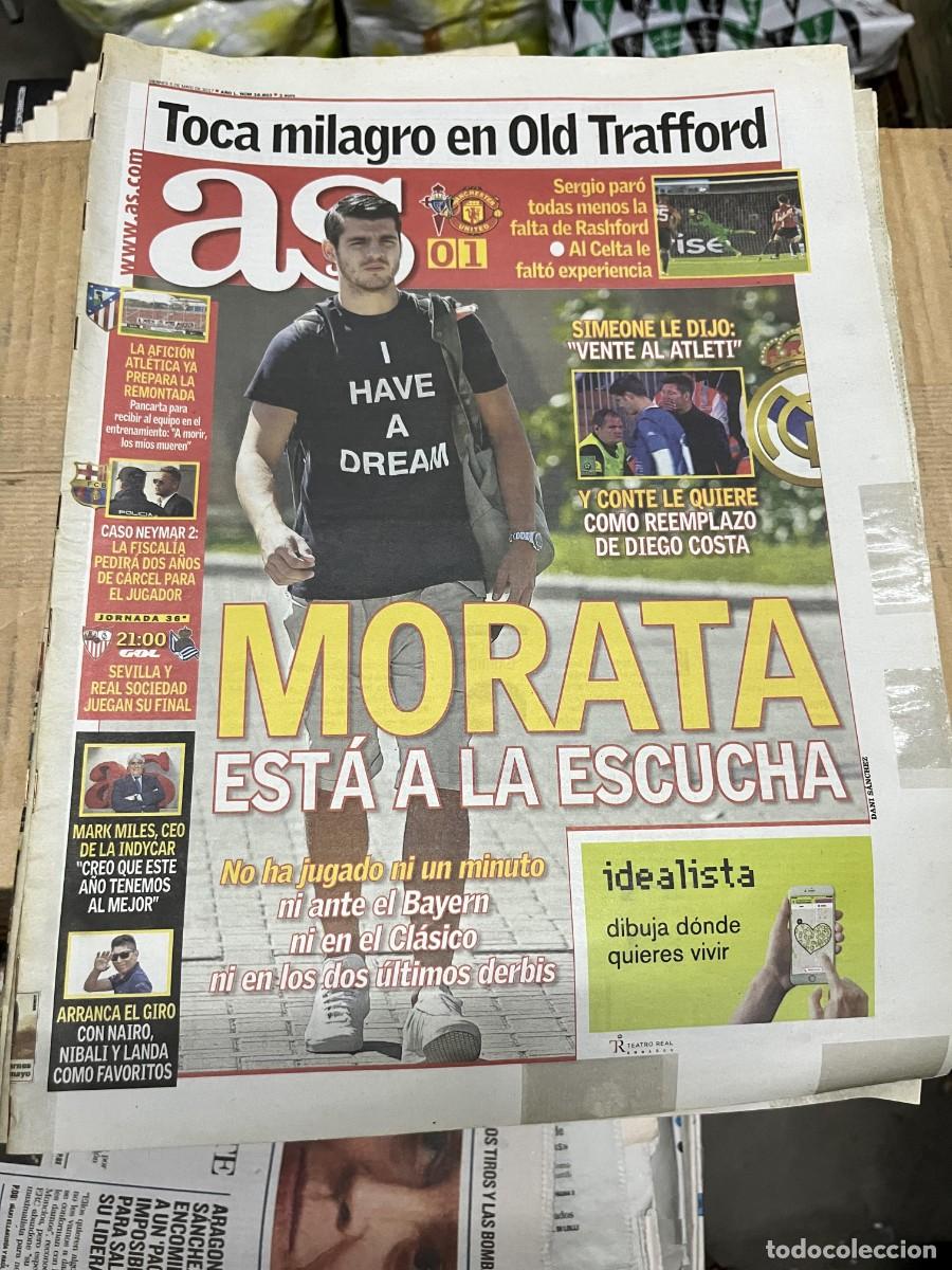 Coleccionismo deportivo: AS (5-5-2017) MORATA CELTA VIGO 0-1 MANCHESTER UNITED REAL MADRID BARCELONA ATLETICO MADRID