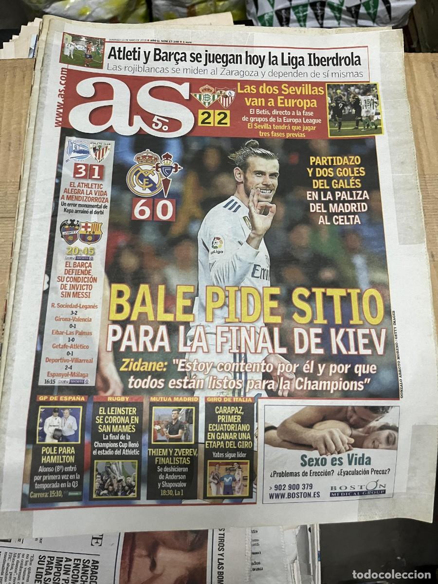 Coleccionismo deportivo: AS (13-5-2018) REAL MADRID 6-0 CELTA VIGO BALE BETIS 2-2 SEVILLA ALAVES 3-1 ATHLETIC BILBAO